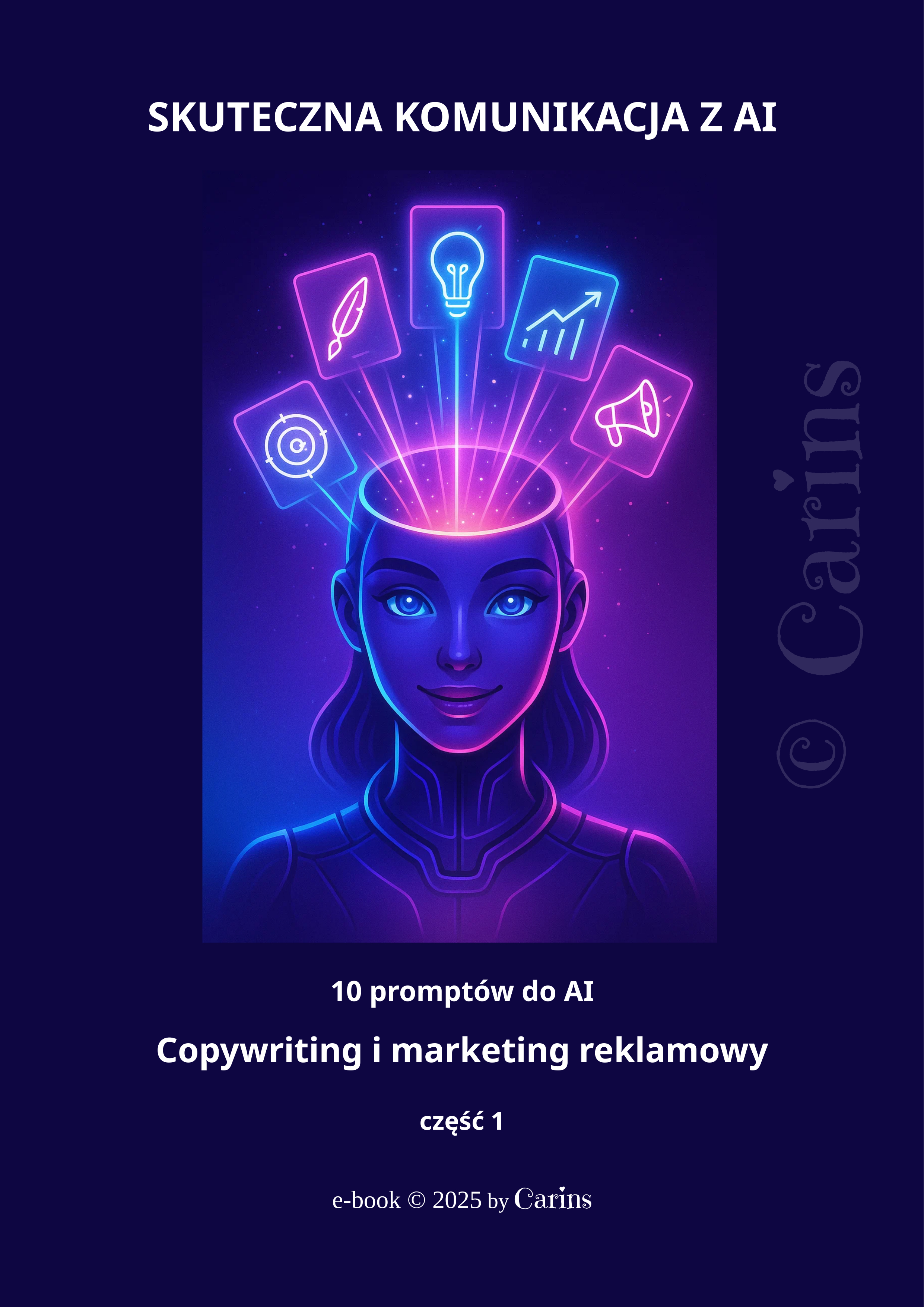 Okładka e-booka pt. Skuteczna komunikacja z AI - 10 promptów do AI - copywriting i marketing reklamowy - część 1